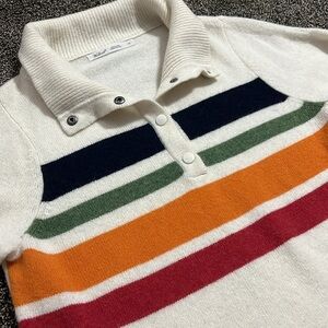 Woolrich striped lambswool cotton blend turtleneck button front sweater, large